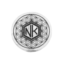 NKlaus Selenite Charging Plate Diameter 10 cm - Flower of Life Black Engraving, Spiritual Base for Charging Crystals, Jewellery & Healing Stones