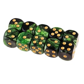 Yiotfandoll 10PCS Polyhedral D6 Dice 16mm Acrylic Dice Game Dice for RPG MTG DND (Green Black)