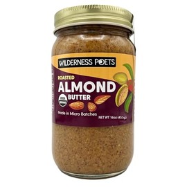 Wilderness Poets, Roasted Almond Butter - Organic, Smooth, Creamy, No Salt, Unsweetened - 1 lb (16 oz) glass jar