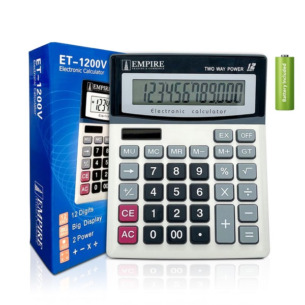 Empire Desk Calculator with Large Key Buttons, 12 Digits, Large
