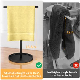 Hand Towel Holder for Bathroom, Towel Holder Stand for Bathroom Countertop Kitchen, 16.5IN Adjustable Retractable T-Shape Hand Towel Rack, Black