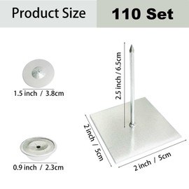HXymxkeqi 330 PCS / 110Set Self Stick Insulation Pins 2-1/2inch, 1.5 Inch Self Locking Washers Round 7/8 Inch Aluminum Insulation Hangers Cap Washers for Foam Board Wall Floor Ceiling