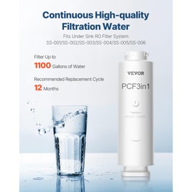 VEVOR PCF Replace Filter, 6-layer PCF Composite Water Filter Replacement, PCF Composite Filter, Reduces Chlorine & Odor, Compatible with Under Sink Water Filter System SS-001, SS-003 & SS-005