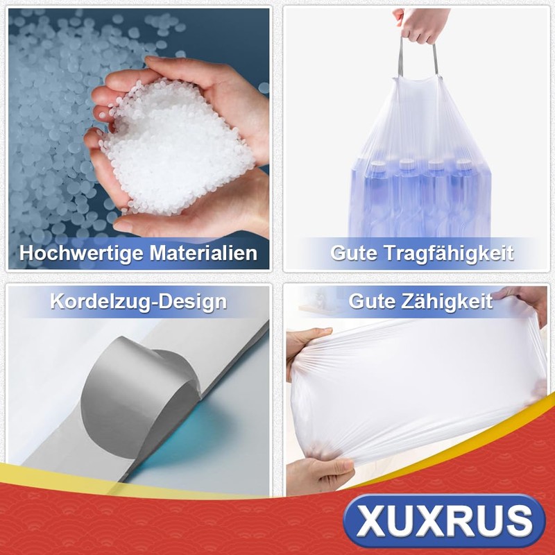 XUXRUS Bin Liners 10 Litre Bin Bags with Drawstring, Pack