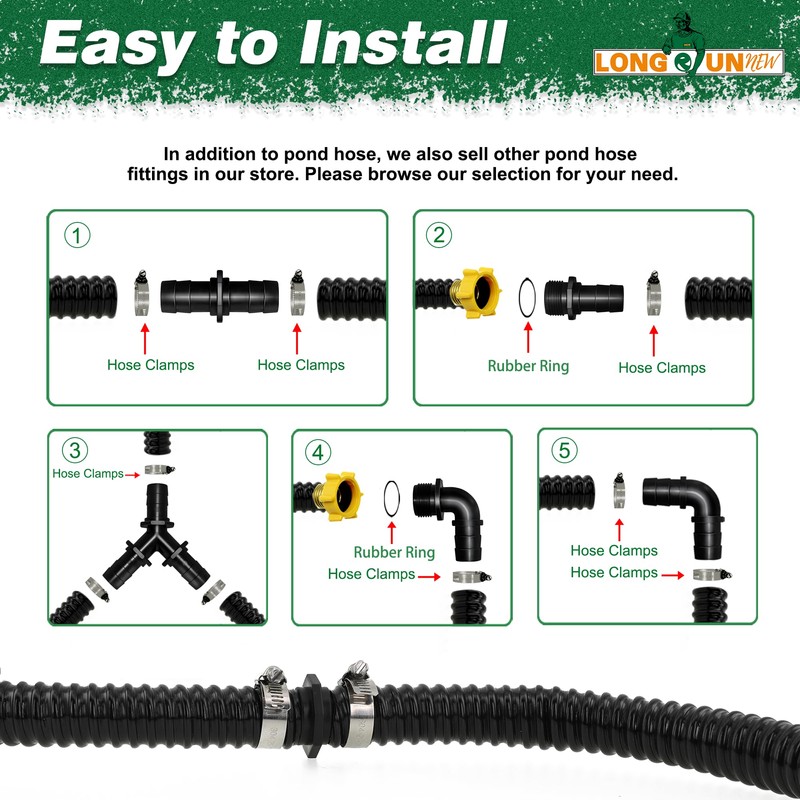 LONGRUNNEW Pond Hose Fittings Adapter, PVC Tube Fitting, Adapter, Black,