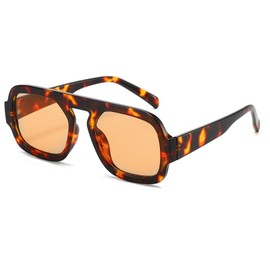 ADE WU Trendy Square Sunglasses for Women,Vintage 70s Inspired Stylish Flat Top Aviator Sun Glasses (Tortoise shell/Champage Lense)