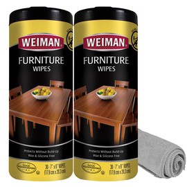 Weiman Wood Polish and Cleaning Wipes, For Furniture Cleaner, Protect from Watermarks, Stains & Aging, No Build-Up, UVX-15 Prevent Drying, Fading & Discoloration, 2 Pack with Microfiber Cloth
