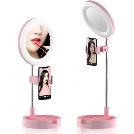 Misorel Aro De Luz 6  Con Espejo Y  Soporte Teléfono Plegable Makeup