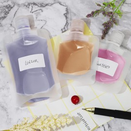 Mulaibdin 15 Pcs Travel Size Toiletries Bags 3.4oz/100ml, TSA Approved Travel Pouch for Toiletries Liquid, Reusable Squeeze Pouches with Labels, Travel Size Containers for Shampoo, Soap, Lotion