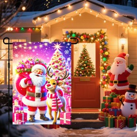 BlissYard Christmas Garden Flag Holiday Santa Reindeer Gift Garden Flag 12x18 Inch Double Sided Outdoor Decoration for Festive Season Yard Porch Lawn Display Winter Gardens Flags