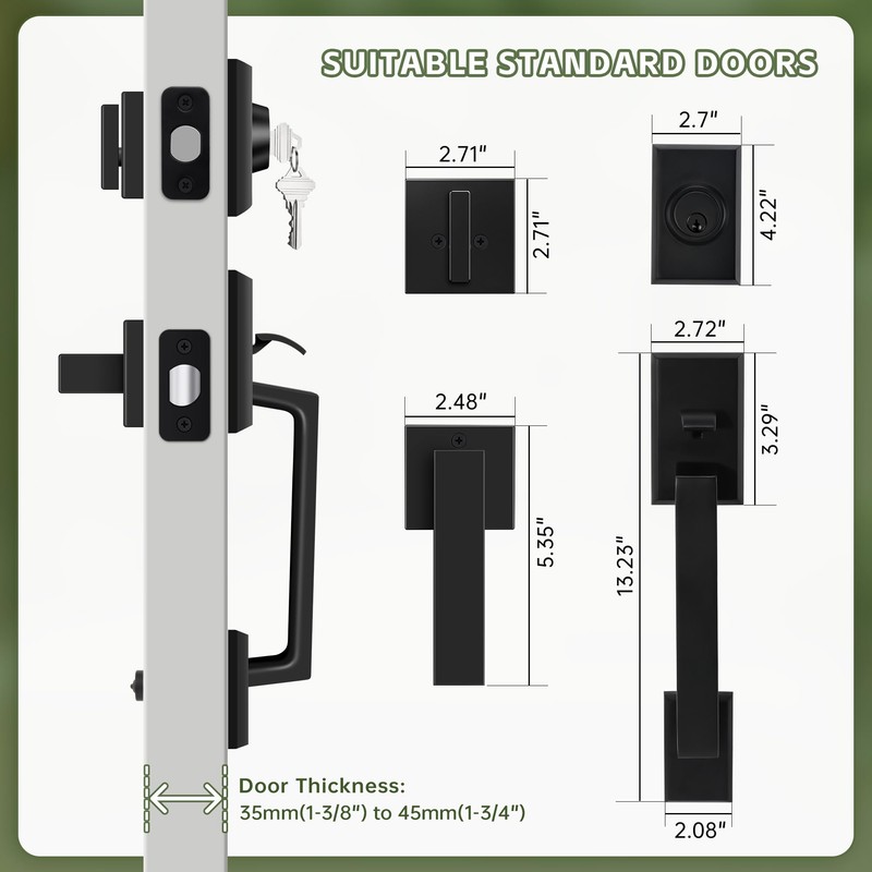 Moquin Double Front Door Lock Set, Matte Black Square Front