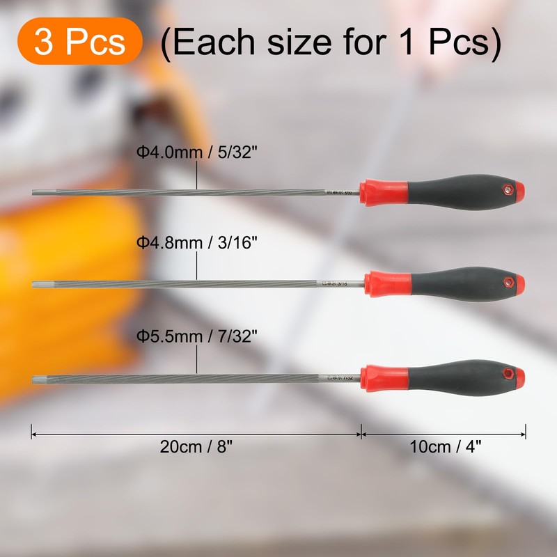 sourcing map 3 Pcs Chainsaw Chain Sharpening File, 3 Sizes