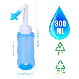 NUOOO Neti Pot Sinus Rinse Bottle Nasal Wash Nose Cleaner Washing Bottle Cleaner Pressure Irrigation for Adult and Kid BPA Free 300ML(Light Blue)