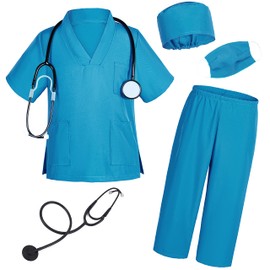 Doctor Costume for Kids Scrubs Pants with Accessories Set Toddler Children Cosplay 3-12 Years, Blue