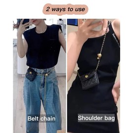 YZHZOM womens belt purse Leather Chain Belts with min belt bag Leather Chain Belt Bag for Women Mini Leather chain Fanny Pack Detachable Belt Chain Bag leather belt bag