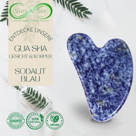 Sun & Sia - Natural Stone Gua Sha - Blue Sodalite (+ Case) - Face and Body Massage to Refresh the Complexion - Promotes Blood Circulation