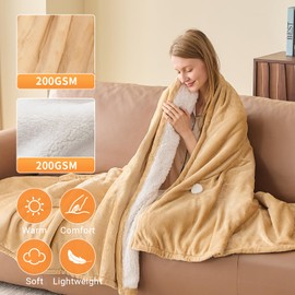 DANENOSA Electric Heated Blanket Throw Size 50''x60'' Soft Flannel & Sherpa Electric Blanket with 10 Heating Levels, Automatically Shut Down After 8h with Overheat Protection Machine Washable
