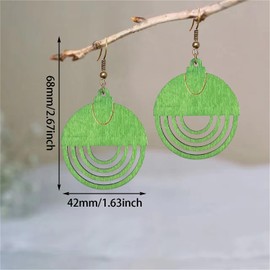 WUWEIJIAJIA Bohemian Hollowing Round Wooden Statement Dangle Drop Earrings Tribal Geometric Retro Handmade Wooden Hook Earrings of the Nation for Women (Light green)