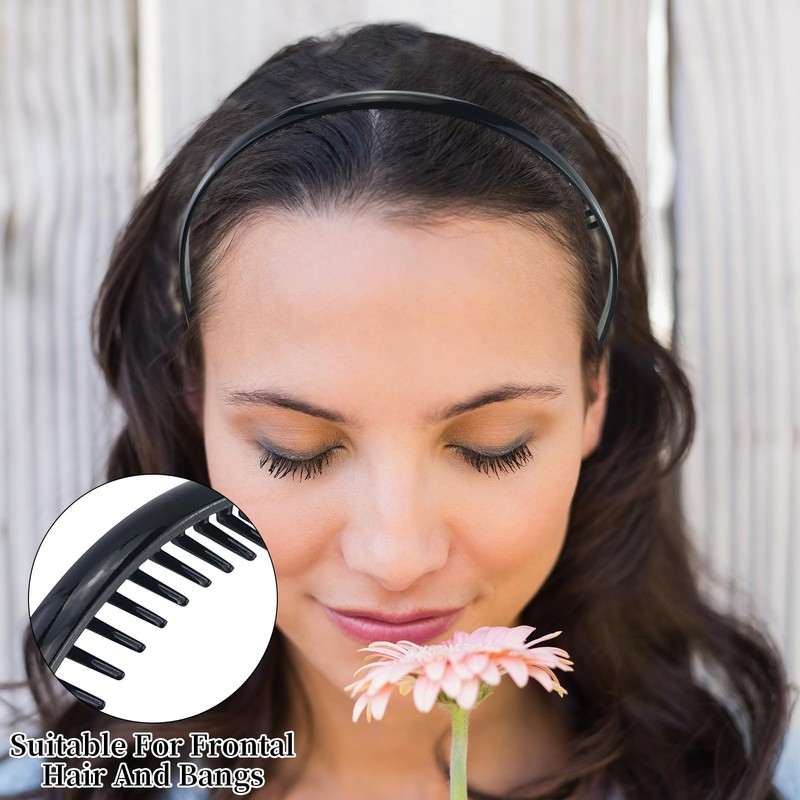 2-Piece Unisex Shark Tooth Comb Headband, Non-Slip Sports Hair Band