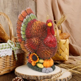 winemana Thanksgiving Turkey Decorations Indoor, Resin Turkey Figurines Table Decor with Pumpkins Corn Fall Harvest Autumn Gifts Decoration for Home Office Shelf