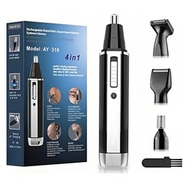 Rasuradora de Nariz, 4 en 1 Cortapelos de Nariz Eléctrico USB Recargable, Recortador de Vello Nariz/Orejas/Barba/Ceja, Nose trimmer con 4 Cabezales, Depiladora de nariz, para Hombres y Mujeres