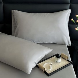 Set of 2 Pillow Cases 100% Cotton Sateen Weave 100 Thread Count Double Ply Extra Long Cotton 400 Thread Count High Density Fabric Hotel Spec Dust Mite Resistant Pillow Case Pillow Covers 2 Piece Set