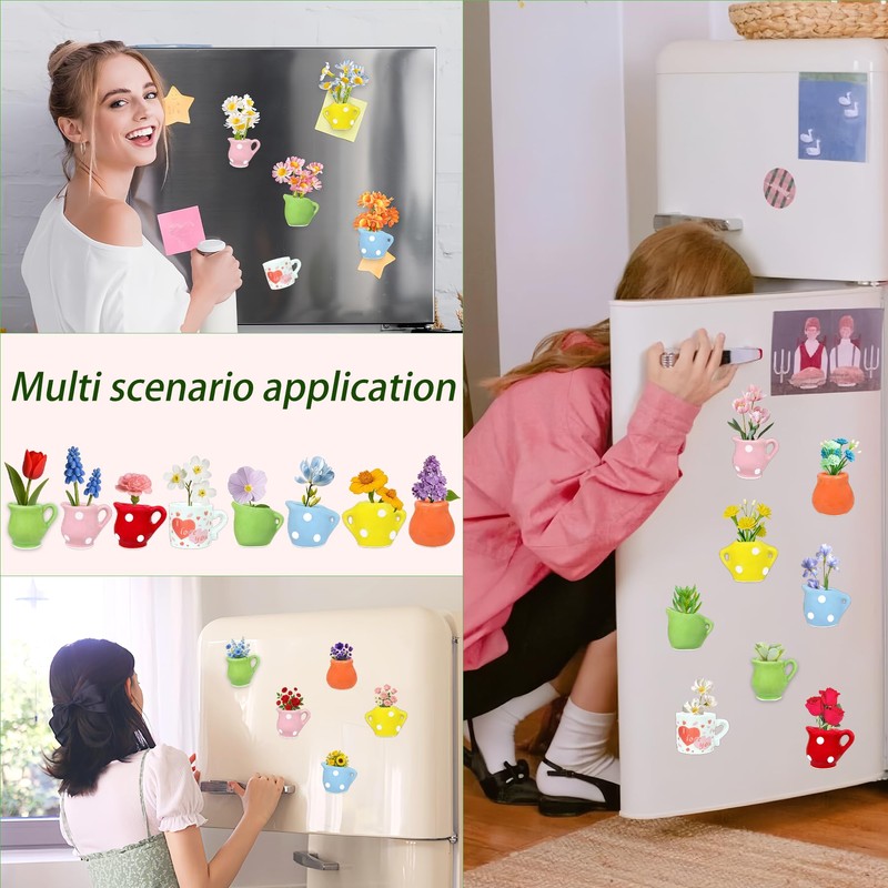 8 Pack Mini Vase Magnets for Fridge - DIY Flower