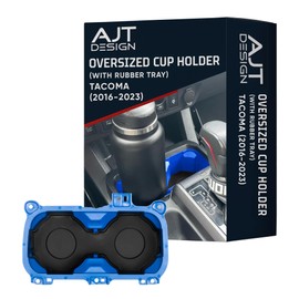 AJT DESIGN Oversize Cup Holder with Tray Compatible with Toyota Tacoma 2016–2023 | Fits 3.65" Bottles | Car Cup Holder Organizer | Center Console Upgrade, Tacoma Interior Accessory | Voodoo Blue