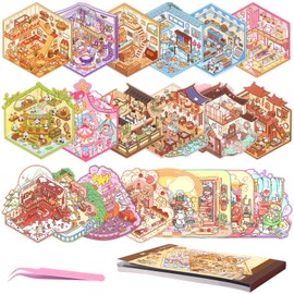 GSrenyu 20 Sets DIY 3D House Stickers, Fun DIY Stickers Scene, Room Material Book, Cute Cartoon Scenery Stickers for Relief Stress, Pass The Time