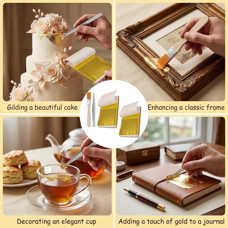 200 PCS Edible Gold Leaf, Gold Leaf Sheets, Easy to