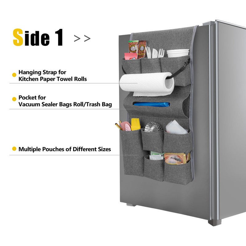 Rexmica Mini Fridge Organizer, Fridge Dust Cover with 14 Pockets