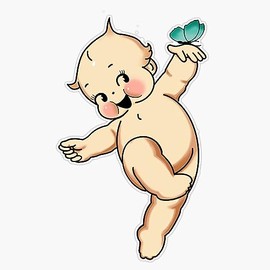 Kewpie & Butterfly Bumper Sticker Vinyl Decal 5"
