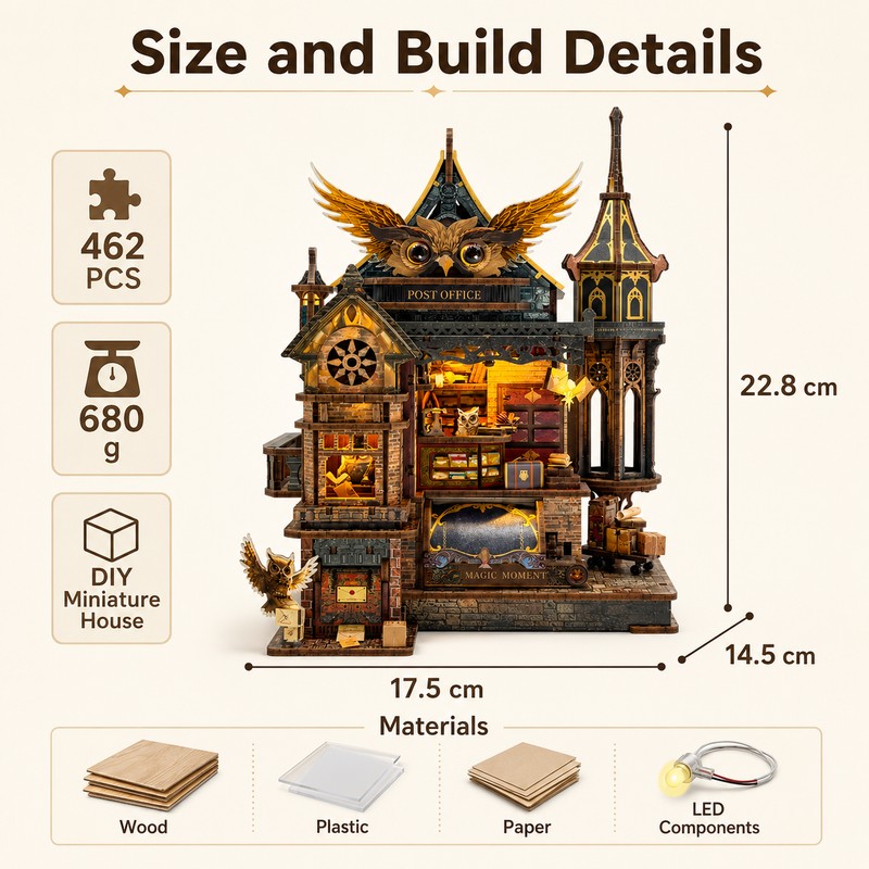 462-Piece DIY Owl Post Office Miniature House Kit – Wooden