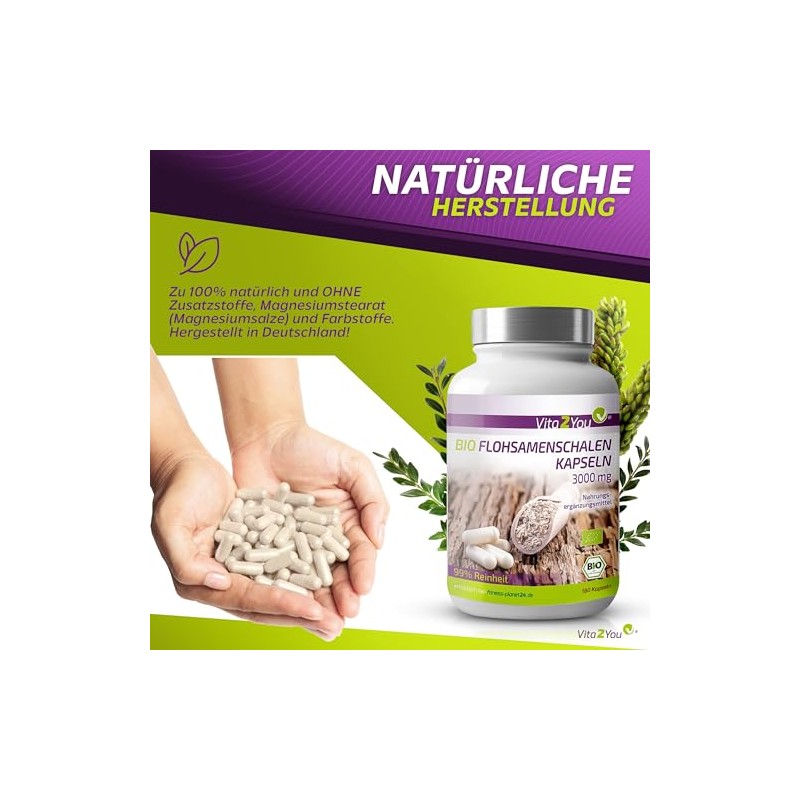 Vita2You Psyllium Husks Organic Capsules 3000 mg - 180 Capsules