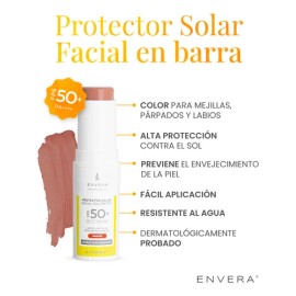 Protector Solar Facial 10gr en Barra con Color (Peachy) FPS 50+ UVA/UVB, PA++++ | Bloqueador Solar y Color para Mejillas, Párpados, Labios | Skincare Vegano y Cruelty Free | ENVERA