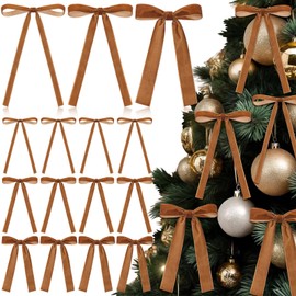LOYIM 36 Pcs Velvet Christmas Wreath Bow Bulk Christma Velvet Bow Vintage Ribbon Bows Xmas Tree Bows for Christmas Autumn Garland Wedding Decoration 3 Size Width of 3/8'' 5/8'' 1'' (Brown)