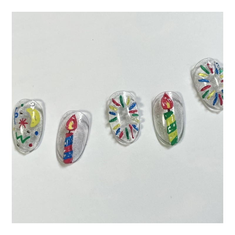ˡᴬᴺᵀᶤˡ [Swa Stone] HBD Drawing Handmade Nail Tips - Short