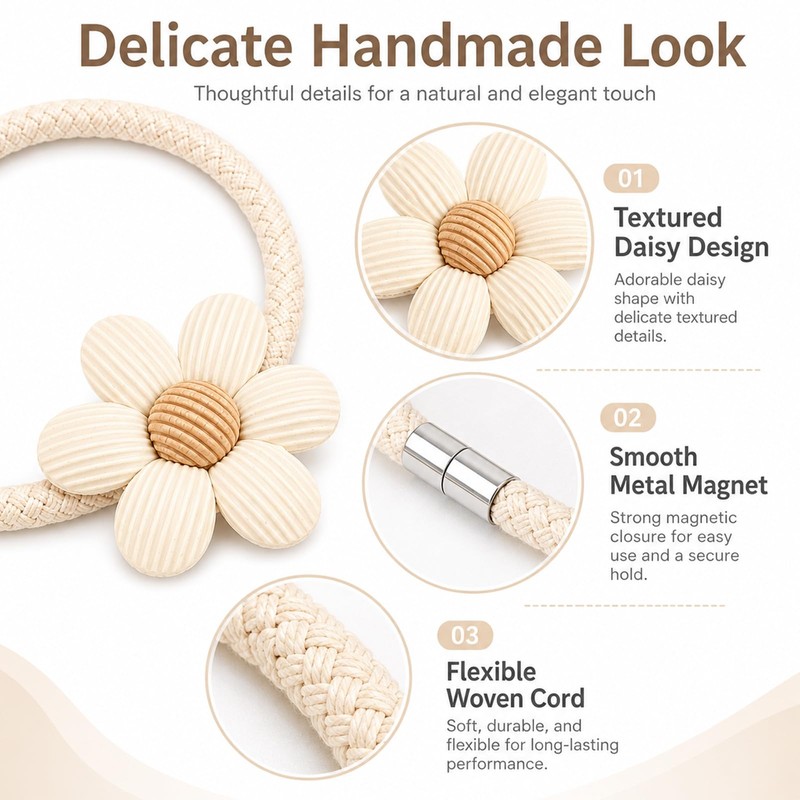 2 Pack 42cm Flower Magnetic Curtain Tiebacks for Living Room