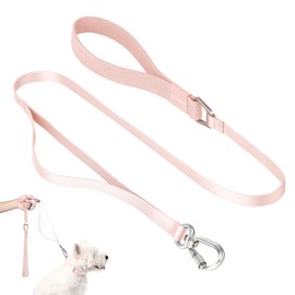BuddyArmor Nylon Dog Leash Heavy Duty Lightweight w/Traffic Handle and Elastic Two Handles, Easy Hook Carabiner Clip Lock Durable Dog Training Leash Walking Lead for Small Medium Dogs (Blush Pink, S)