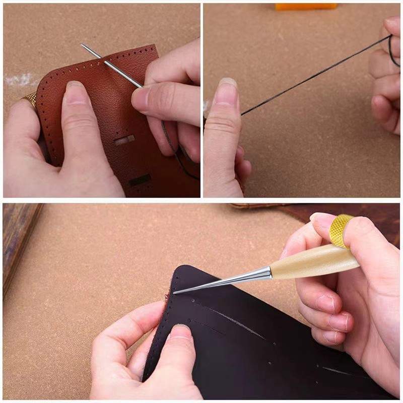 EOWVISN 10 Piece Small Black Thread Leather Hand Sewing Set,