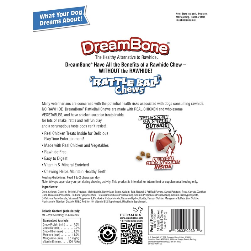 DreamBone RattleBall Small Chews 14 Count, Rawhide-Free Chews For Dogs,