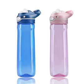 DEARART 2-Pack 26oz Blue Water Bottle and Pink Water Bottle Without Straw, AUTOSPOUT Wide Mouth BPA FREE Leak Proof, Has Handle Easy Carried Suit Office Home Sports Travel School etc.