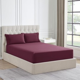 Twin Flannel Fitted Sheet Only with Full Elastic & Built in Corner Sheet Straps to Prevent Shifting - Ultra Soft & Breathable Flannel Bottom Sheet, Twin, Burgundy Red