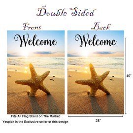ShineSnow Beach Starfish Summer Autumn House Flag 28" x 40" Double Sided, Polyester Holiday Sunset Tropical Seashore Welcome Yard Garden Flag Banners for Patio Lawn Home Outdoor Decor