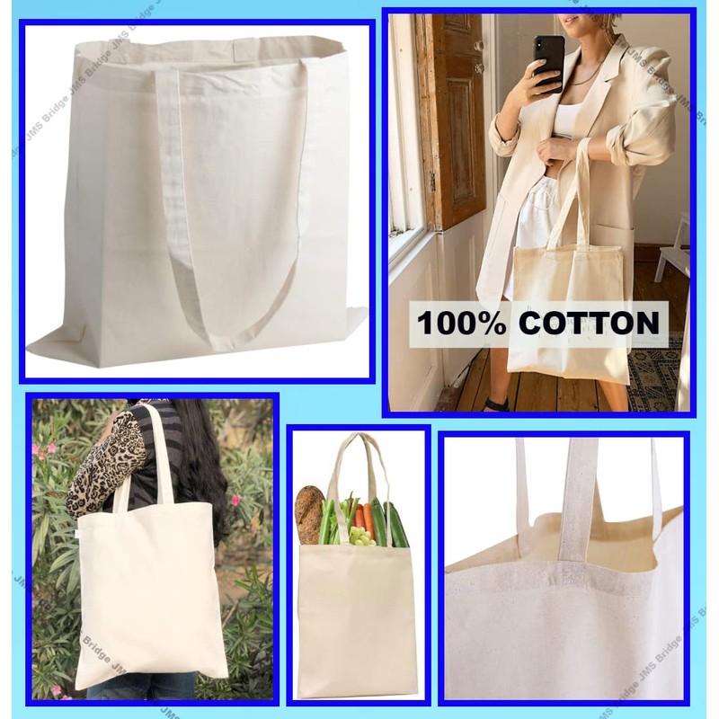 JMS Bridge Pack of 1/3/5/10/25/50/100 Plain Natural Cotton Shopping Tote