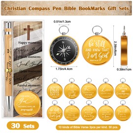 Spakon 50 Sets Christian Gifts for Men Religious Gifts for Church Inspirational Bible Verse Engraved Compass Pen Baptism Gifts for Boys Girls Pastor Father Sunday School (Natural)
