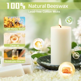 4 Pack Beeswax Pillar Candles,172 Hours Long Burning Pure Off-White Beeswax Candles,Unscented Bees Wax Candle for Home,Prayer,Dripless Smokeless Organic 100% Bees Wax Candle Bulk 2x4in