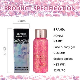 AONAT Body Glitter Gel, Sequins for Face, Mermaid Sequins, Body Glitter, Liquid Eyeshadow for Festival, Masquerade, Birthday, Makeup, Cosmetics, Body, Face, Hair, Nails (Rose Gold