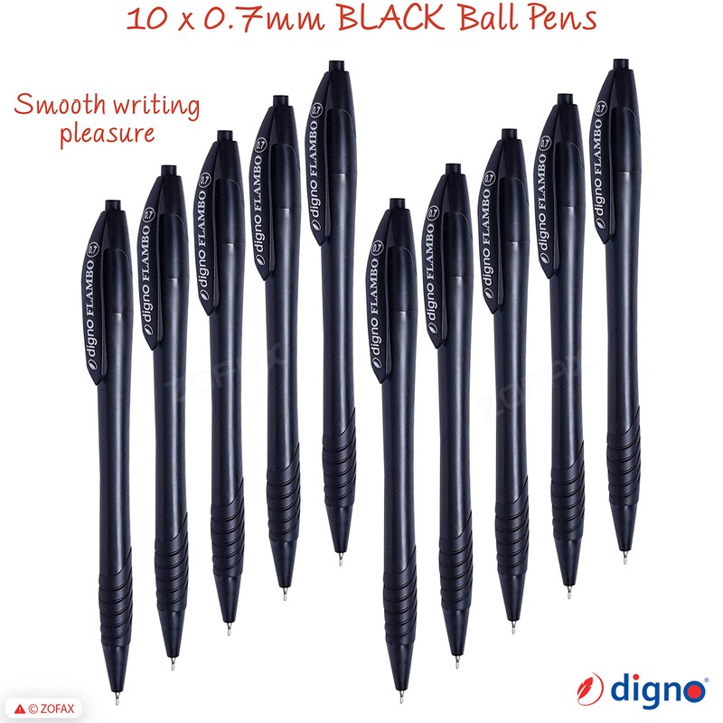 DIGNO Retractable Ballpoint Pens, BLACK, Fine Point (0.7mm), Pack of