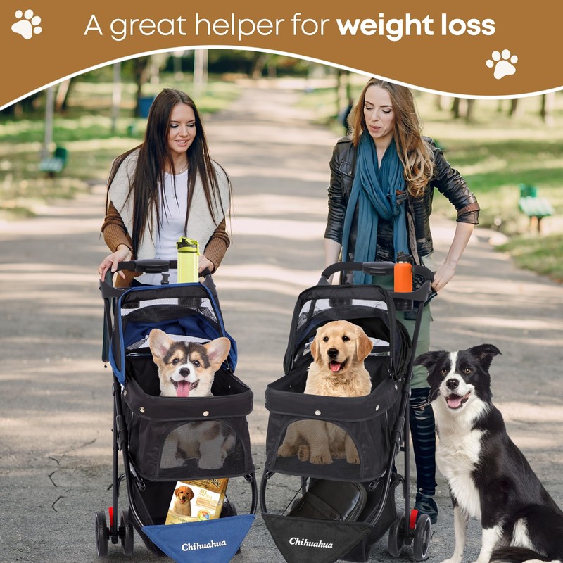 Pet Stroller,Dog Stroller for Small Medium Dogs Cats,3 Wheels,Foldable,with Breathable